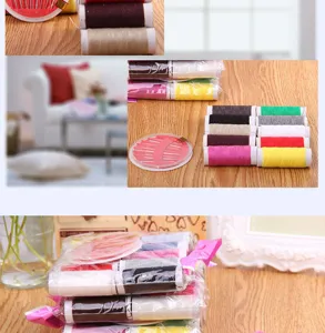 Portable sewing kit with multi-color threads and needles, essential household mending tool set.