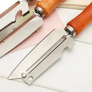 Hochwertiger Edelstahl Multifunktions Obstschäler mit ergonomischem Holzgriff für Küche