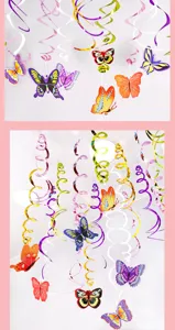Decoraciones colgantes en espiral de PVC con tema de mariposa remolinos de fiesta coloridos