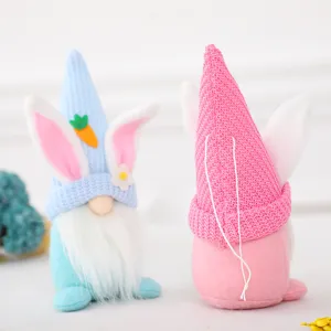 Easter gnome plush toys with cute rabbit ears and knitted hats, perfect for holiday decor.