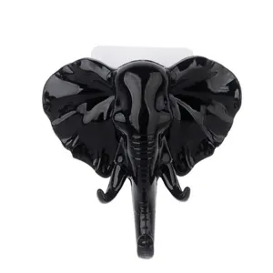 Crochet Mural Éléphant 3D Noir Adhésif Mural Décoratif Support pour Maison Bureau