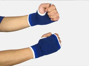 Blue knitted sports palm and wrist support for basketball and football training gear.