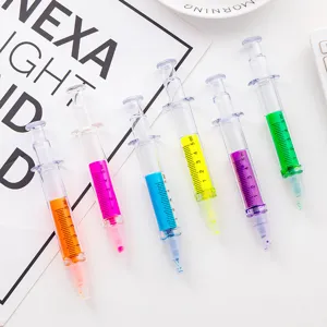 Creatieve spuit vorm markeerstiften 6-kleuren set beitelpunt kantoor schoolbenodigdheden