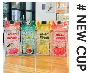 Transparante dubbellaagse plastic melkkarton waterfles met schattig fruitontwerp en coole gel.