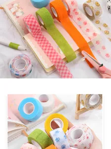 Cute cartoon self-adhesive finger bandages and tape set for student writing protection.
