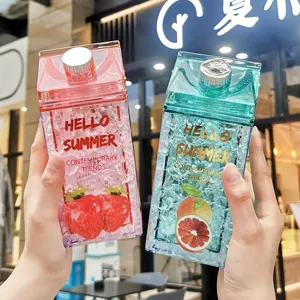 Dubbelwandige Koelbeker Melkkarton Vorm Drijfzand Ijsbeker Rietje Plastic Zomer Koude Drank Beker