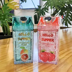 Dubbelwandige melkkarton waterfles met rietje, zomer ijs gel beker voor koude dranken.