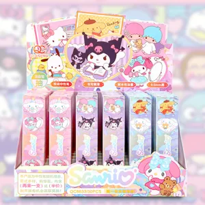 Sanrio cartoon character gel pen display box detail view, multi-color cute stationery set.