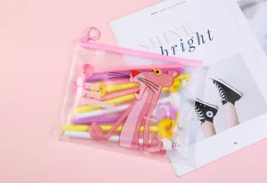 Trousse à crayons transparente avec fermeture éclair et motif mignon de Pink Panther.