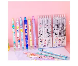 Set carino di 6 penne gel cancellabili a pressione in scatola PVC, inchiostro blu per studenti
