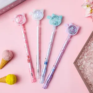 Cute cat tail glitter neutral pens set of 4 colors, liquid flowing sequins student writing stationery.