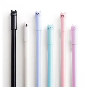 Set de bolígrafos de gel de gato de dibujos animados lindos, bolígrafos de tinta negra.