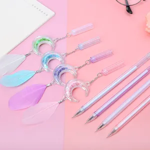 Niedlicher Glitzer Mond Feder Anhänger Gelschreiber für kreative Studenten Trend Stift
