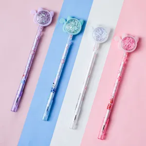 Cute cat tail gel pens with liquid glitter sequin top, smooth writing student stationery.