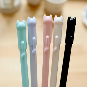 Set de bolígrafo de gel de gato tierno, papelería de estudiante, bolígrafo negro, 5 colores.