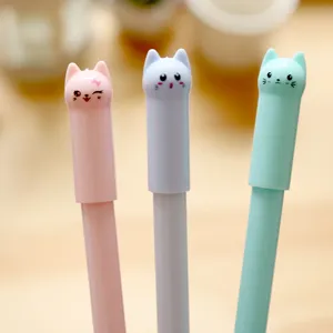 Detalle de bolígrafo de gel de gato de dibujos animados, tinta negra suave para estudiantes.