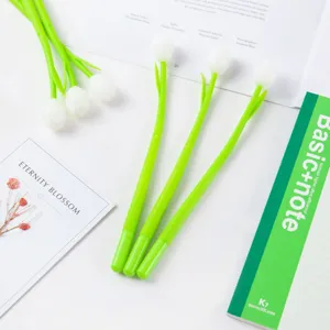 Stylo gel tulipe creatif avec tige verte et fleur blanche pour ecole et bureau vue principale