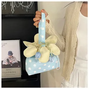 Borsa a mano floreale a pois in stile coreano borsa con coulisse carina per le donne