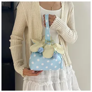 Graziosa borsa in tessuto pois fiori stile coreano donna primavera coulisse giornaliera