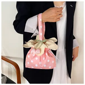 Borsa a mano portatile con coulisse a fiore a pois in stile coreano borsa in tessuto