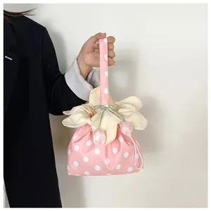 Borsa a mano con pois e fiori stile coreano graziosa borsa con coulisse donna