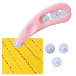 Fondant rolling cutter embossing tool set with interchangeable wheels for cake decorating baking