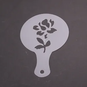 Stencil per caffè latte art rosa, stampino in plastica trasparente con comodo foro.