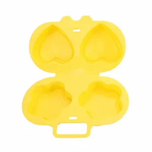 Yellow plastic microwave egg cooker with heart and flower molds, 18x12cm 97g kitchen tool