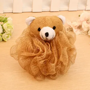 Cute cartoon bear bath sponge soft mesh loofah body scrubber for daily shower cleaning use
