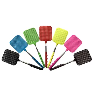 Ausziehbarer Plastik Fliegenklatsche mit Edelstahlstange, bunte Fächerform Hauptbild.