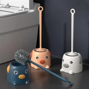 Set de escobilla de baño de animal de dibujos animados lindo, herramienta de limpieza creativa.