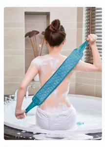 Exfoliating bath back scrubber strap for deep body cleansing and massage in shower routine.