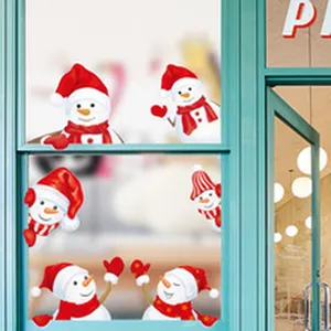 Autocollants de fenêtre de bonhomme de neige de Noël imperméables décoration murale en verre