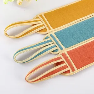 Exfoliating back scrubber strap set 3 pieces body bath shower scrubber with handles yellow blue orange