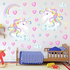 Jolis stickers muraux licorne arc-en-ciel chambre enfant decoration imperméable amovible.