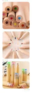 Wooden barrel colored pencils set with sharpener lid, ideal for student drawing and painting art.