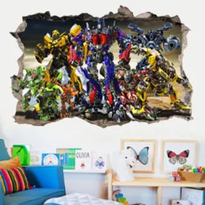 Gros plan detaille du sticker mural 3D transformers presentant un design de decor de robot.