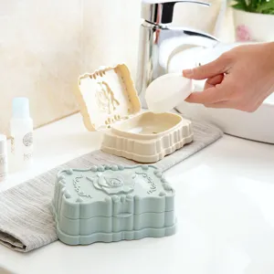 Porte-savon imperméable avec couvercle, motif rose, égouttoir pour salle de bain et voyage
