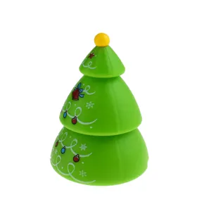 Cute Christmas tree pull-back toy car, green festive design with yellow top ball for kids gift.
