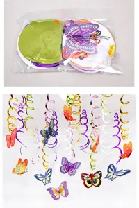 Decoraciones colgantes en espiral de PVC con tema de mariposa para fiesta.