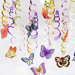 Decoraciones colgantes en espiral de PVC de mariposa, serpentinas coloridas para fiestas y eventos.