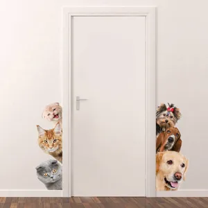 Sticker Mural Chat Et Chien Mignon Simulé 3D Imperméable Autocollant Mural Créatif D'Angle Pour Salon Chambre Décoration D'Intérieur