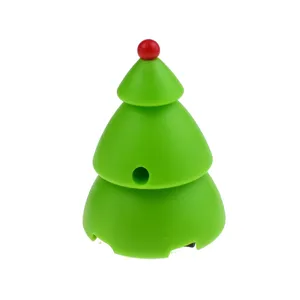Christmas tree pull-back toy car detail view, green shape with red top ball, cute kid gift.