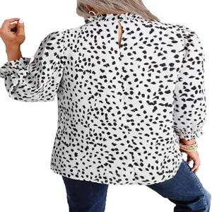 Women long sleeve blouse mock neck ruffle casual vintage dalmatian print chic elegant top