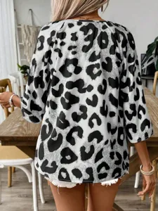 Women casual black and white leopard print blouse fashion chic daily wear top shirt