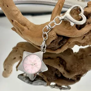 Einzigartiger Stern Taschenuhr Schlüsselanhänger rosa Zifferblatt Quarz Uhr Detail Ansicht