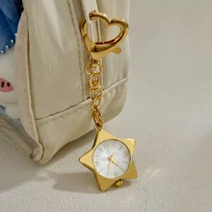 Schicke Stern Quarz Taschenuhr Schlüsselanhänger mit Herzverschluss, Vintage Taschenanhänger.