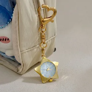 Stern Taschenuhr Taschenanhänger Detailansicht Gold Metall Herzverschluss Quarz Zifferblatt