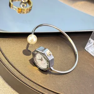 Reloj pulsera perla minimalista mujer elegante esfera octogonal reloj de cuarzo plata