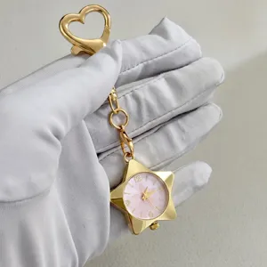 Goldener Stern Taschenuhr Schlüsselanhänger mit rosa Zifferblatt Taschenanhänger Uhr